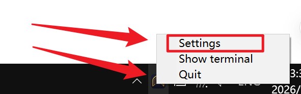 Right-click the Camovia Tray icon and open Settings (English UI)