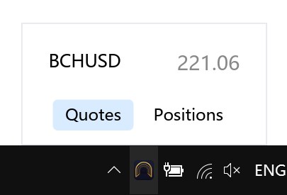 Hovering the tray icon opens the quotes popup (English UI)