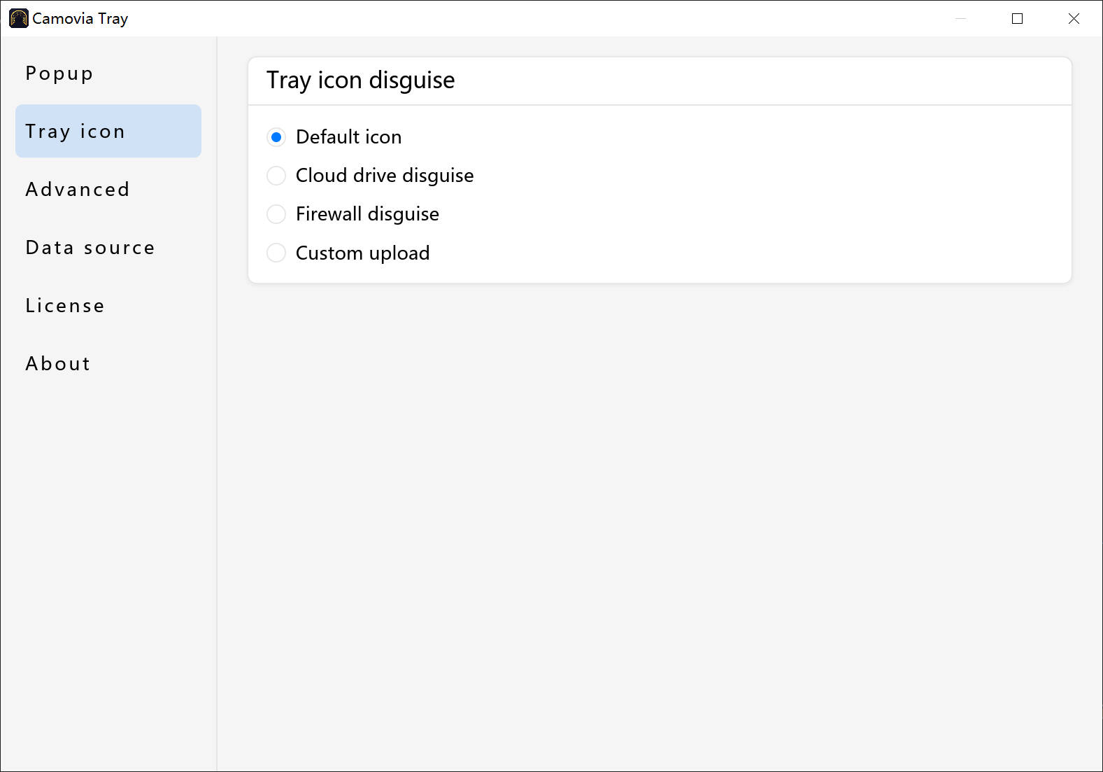 The tray icon disguised as a common app style (English UI)