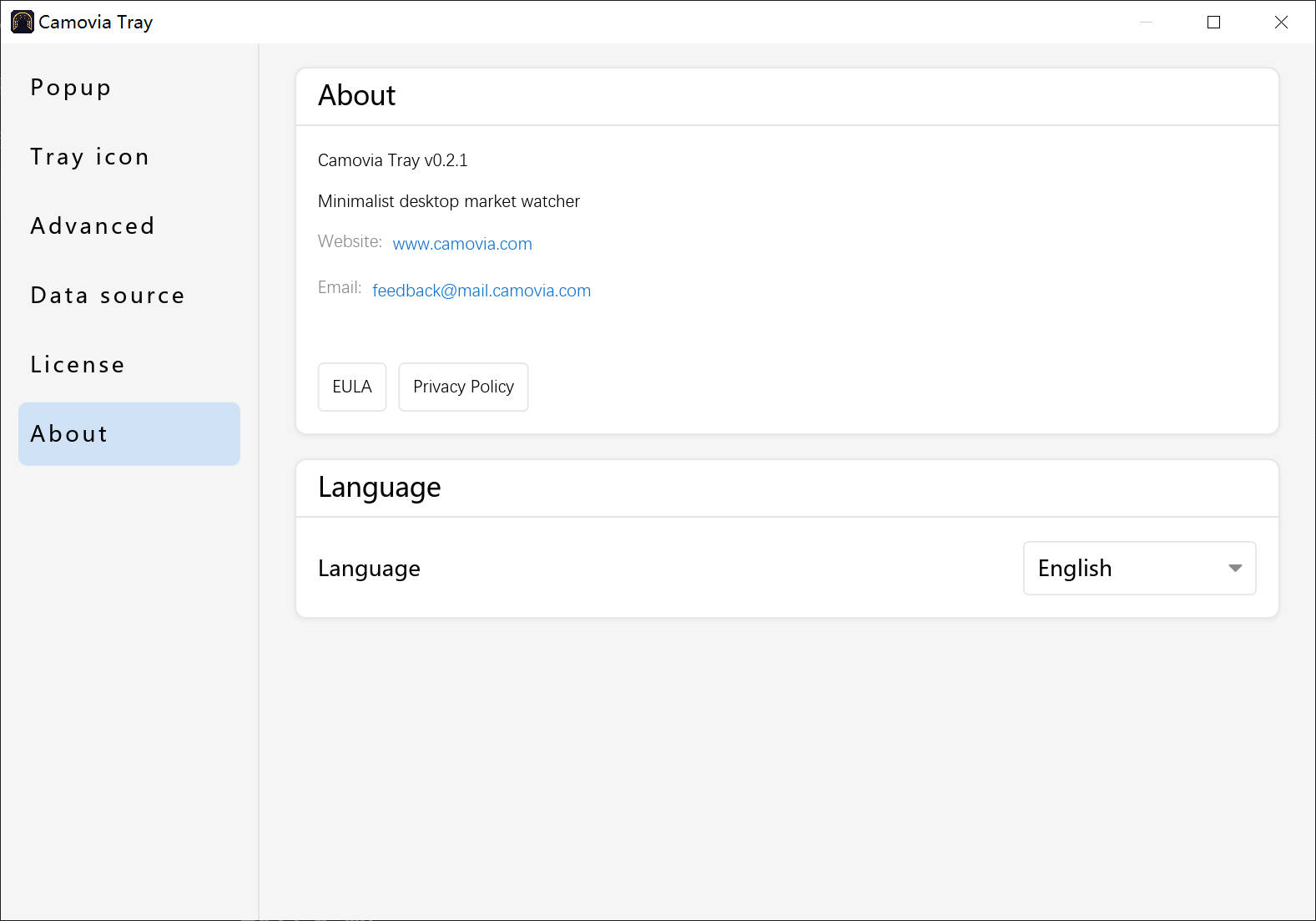 The Language option in Settings: English / 中文 switches instantly (English UI)
